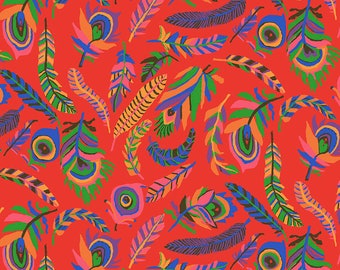 Tickle My Fancy Red Fabric by Brandon Mably for Kaffe Fasset Collective Feathers Print PWBM080.RED