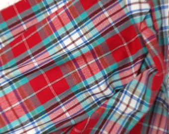 Plaid Cotton Flannel Yarn Dyed, Red, Sea Green, White, Blue