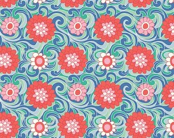 Liberty of London Fabric for Quilting The Carnaby Collection Carnation Carnival C Teal and Red 04775951C