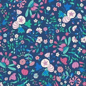 Liberty of London Fabric for Quilting Midnight Garden Collection Wildflower Field Blue B