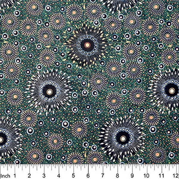 Australian Aboriginal Fabric Onion Dreaming Forest Green by Doris Inkamala for M&S Textiles