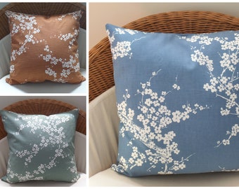 Decorative Throw Pillow Cover with Zipper Almond Tree, Gaston y Daniela's Los Almendros Fabric, Blue Green or Brown