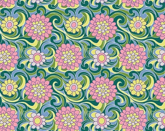 Liberty of London Fabric for Quilting The Carnaby Collection Carnation Carnival B Green and Pink 04775951B