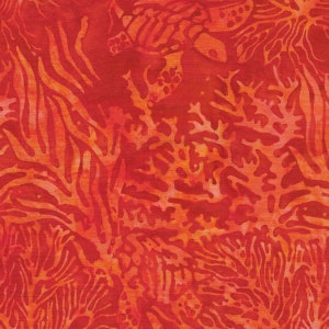 Tecido Island Batik Turtle Poppy Tropical Escape Collection Vermelho
