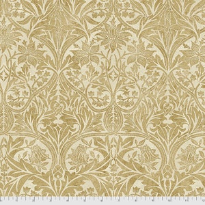 Tela de Algodón Estampada de William Morris Diseño Bluebell en Dorado, Colección Granada, Patchwork, Quilting