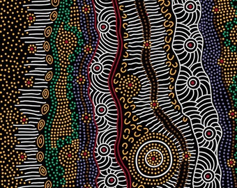 Australian Aboriginal Fabric Gathering by the Creek Brown by Janet Long Nakamarra for M&S Textiles