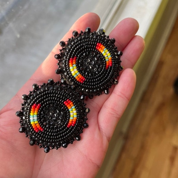 Fire Colours Round Native Beaded Earrings