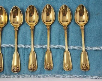 6 Tiffany & Co Sterling zilveren schelp en draad gouden vermeil demitasse lepels 4" lang