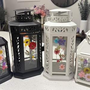 Handcrafted Indoor/Outdoor Flower Lanterns| Tea Light| Block Candle| Unique Pressed Flower Designs| Stained Glass Effect| Real Flowers