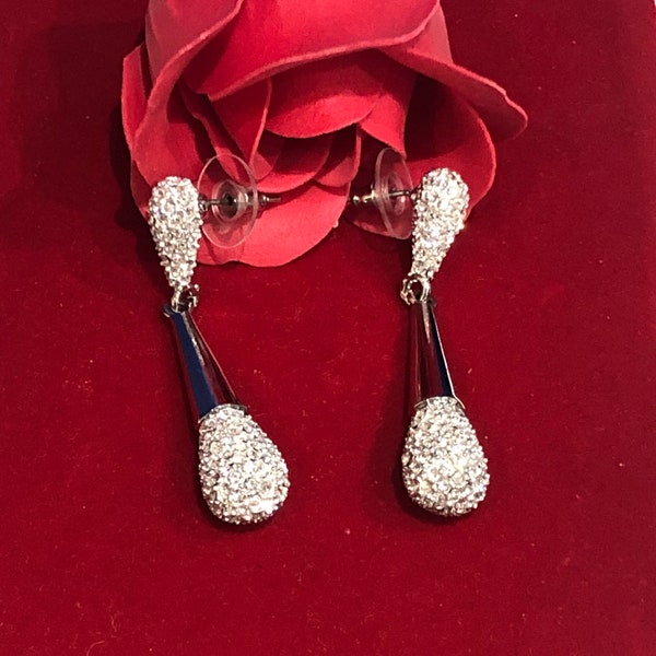 Boucle d'oreille pendante chic en éléments Swarovski forme de goutte/Femme/Bijoux/Strass/Mode/Mariage/Cadeau/St Valentin/Tige en argent/