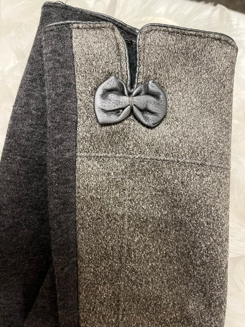 Gant Femme Effet Daim Motif Noeud Noir/Gris Foncé/Gant Nubbuck/Chaud/Hiver/Doux/Elégant/Chic/Mode/St Valentin/Cadeau/Noel/Fourré/Chic image 5