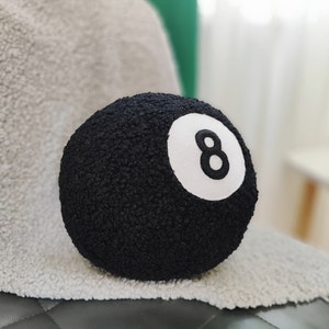 Sherpa 8 Ball Pillow, Magic Eight Ball Cushion, Tufted Black Pillow 8, Sphere Magic Pillow, Pool table Billiard Play Balls, Trendy Pillows