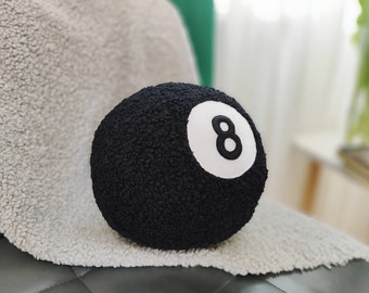 Sherpa 8 Ball Pillow, Magic Eight Ball Cushion, Tufted Black Pillow 8, Sphere Magic Pillow, Pool table Billiard Play Balls, Trendy Pillows