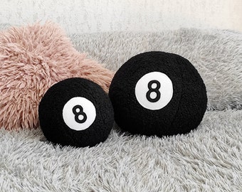 Magic 8 Ball Pillow: Black Boucle Faux Fur Sphere Cushion