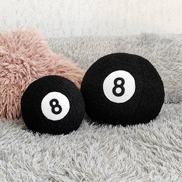 Magic 8 Ball Pillow, Sphere 8 Pillow, black Boucle Faux Fur Pillow, Sherpa Eight Ball Cushion, unique Trendy Pillows, billiard Lovers gift