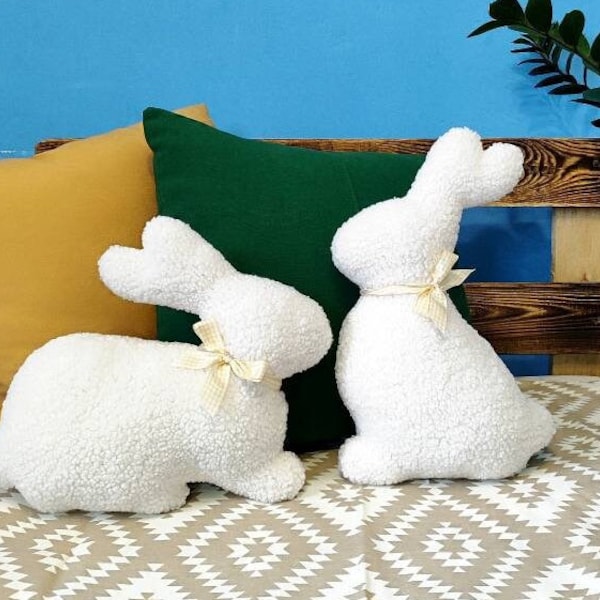 Easter decor Cuddly pillow Bunny Rabbit shaped stuffed, Easter Bunny Indoor Cushion, handmade fabric bunnies for Spring decor