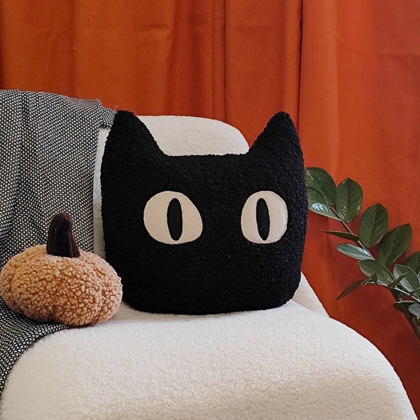 Black cat plush, Sherpa Black cat pillow, Soft toy, Black cat plush Couch pillow, Gift for cat lovers, unique pillow