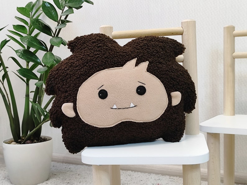 Sasquatch pillow sherpa, toy Sasquatch stuffed animal, plush stuffed monster, BigFoot stuffed toy, baby Sasquatch plushie, Sasquatch image 1