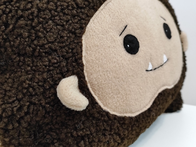 Sasquatch pillow sherpa, toy Sasquatch stuffed animal, plush stuffed monster, BigFoot stuffed toy, baby Sasquatch plushie, Sasquatch image 6