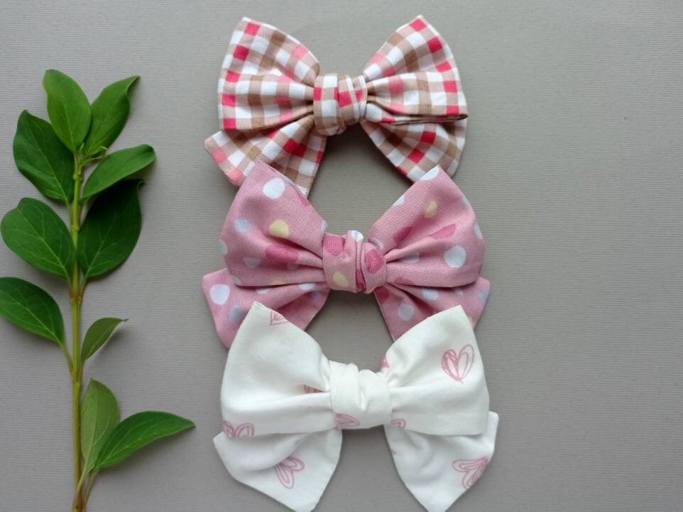 Set of 3 Fabric Bow Hair Clip Bullet Bows Checkered Fabric Etsy UK