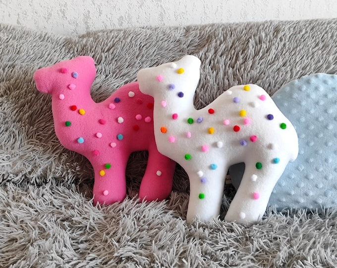 Sprinkle Animal Cookies Crackers, Throw Pillows with pom-pom, Camel sprinklers Cookies Animals, Rhinoceros, Elephant, mother's day gift