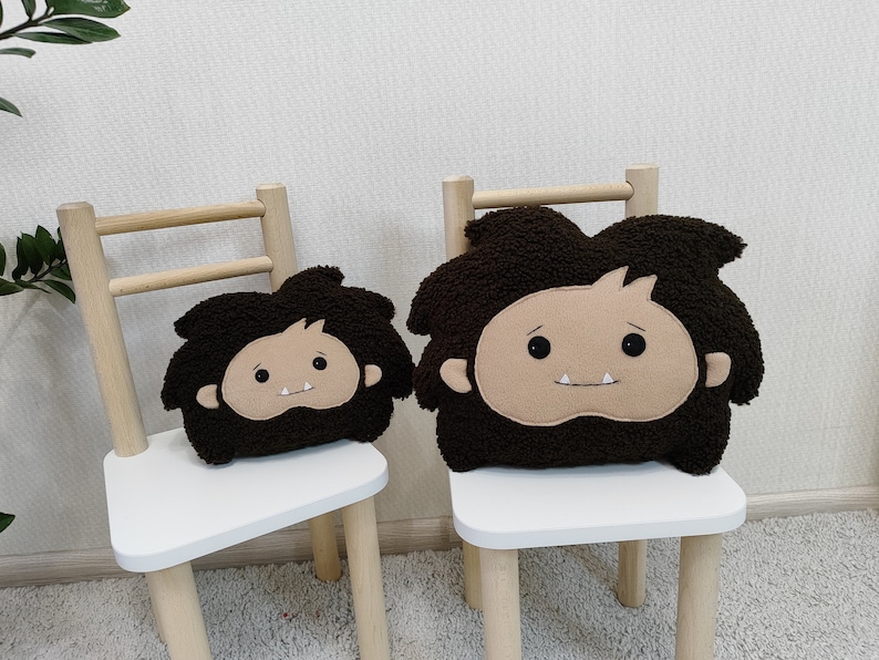 Sasquatch pillow sherpa, toy Sasquatch stuffed animal, plush stuffed monster, BigFoot stuffed toy, baby Sasquatch plushie, Sasquatch image 8