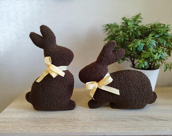 Handmade Sherpa Bunny Pillow: Chocolate Easter Decor