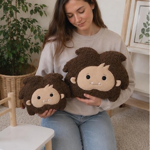 Sasquatch pillow sherpa, toy Sasquatch stuffed animal, plush stuffed monster, BigFoot stuffed toy, baby Sasquatch plushie, Sasquatch image 5