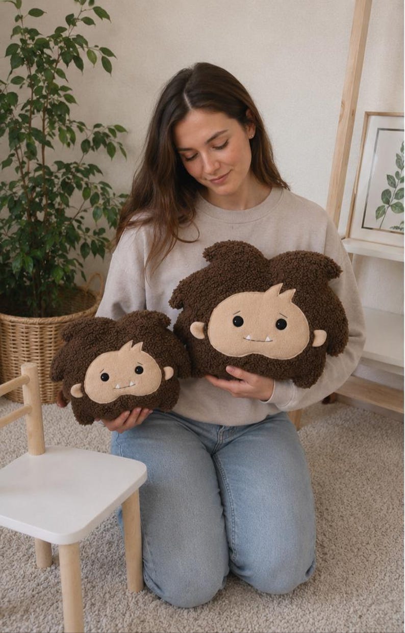 Sasquatch pillow sherpa, toy Sasquatch stuffed animal, plush stuffed monster, BigFoot stuffed toy, baby Sasquatch plushie, Sasquatch image 5