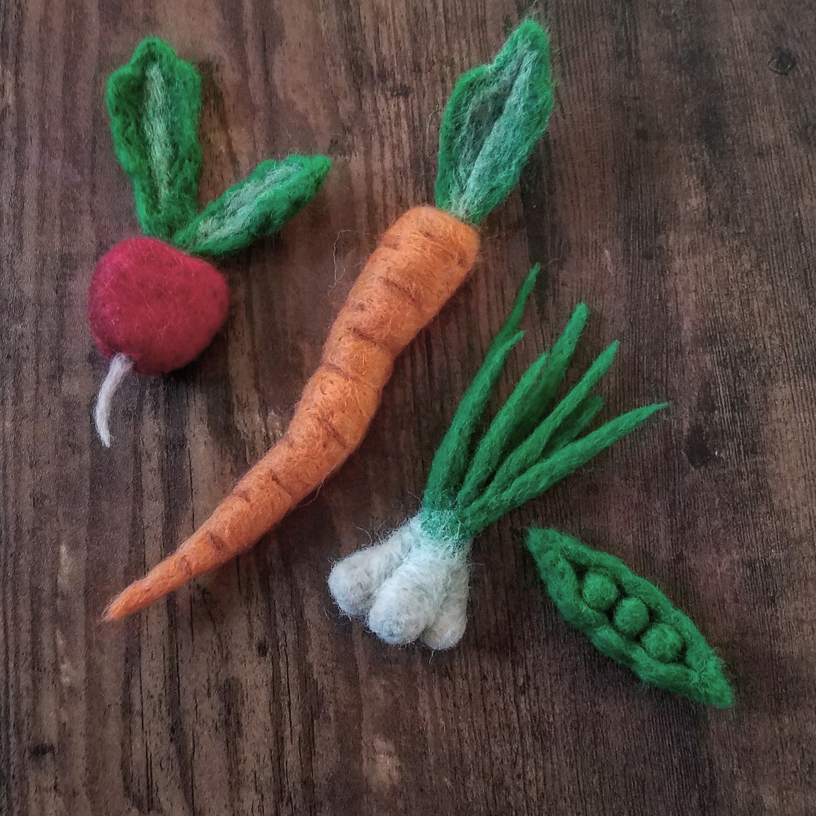 Needle Felted Vegetable Set of 4 Carrot Radish Pea Etsy