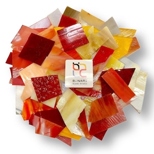 Fiery Vibrant Red Orange Yellow Stained Glass Shards and Pieces for Mosaics Jewelry and DIY Crafts