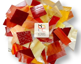 Fiery Vibrant Red Orange Yellow Stained Glass Shards and Pieces for Mosaics Jewelry and DIY Crafts