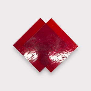2 Pack Dark Red Transparent COE 96 Fusible Glass Sheets / Mosaic Squares