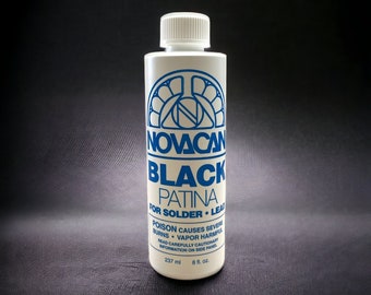 8 Oz. BLACK Patina for Lead & Solder Changes Silver Solder to BLACK. Use  for ANTIQUE Finish Too. Product by Novacan 