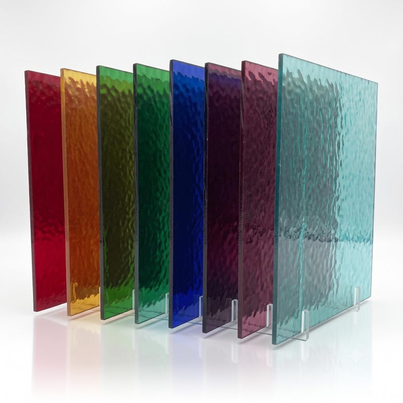 8 láminas surtidas de vidrieras inglesas Muffle / Paquete variado de vidrio americano artesanal de 8x10 para artistas imagen 2