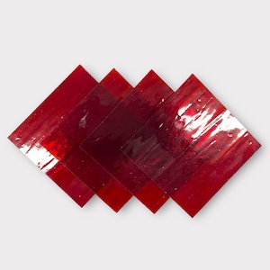 4 Pack Dark Red Transparent COE 96 Fusible Glass Sheets / Mosaic Squares