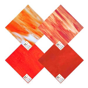 4 Pack Red Variety Stained Glass Sheet and Mosaic Glass