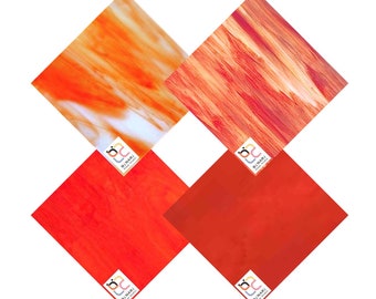4 Pack Red Variety Stained Glass Sheet and Mosaic Glass