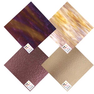 4 Pack Purple Beige Variety Stained Glass Sheet and Mosaic Glass