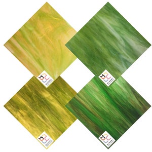 Wissmach 4 Sheet Mixed Color - Green colors - Variety Stained Glass Pack and Mosaic Glass
