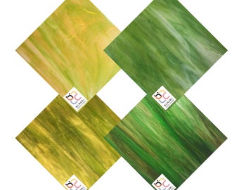 4 Pack Green Variety Stained Glass Sheet and Mosaic Glass