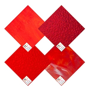 4 Pack Red Variety Stained Glass Sheet and Mosaic Glass