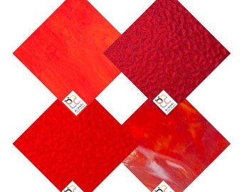 4 Pack Red Variety Stained Glass Sheet and Mosaic Glass