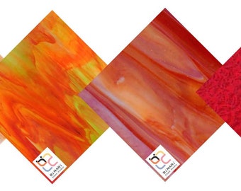 4 Pack Red Orange Variety Stained Glass Sheet and Mosaic Glass