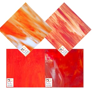 4 Pack Red Orange Variety Stained Glass Sheet and Mosaic Glass