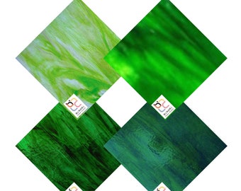 4 Pack Green Variety Stained Glass Sheet and Mosaic Glass