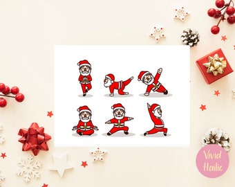 Carte de vœux de Noël Yoga Pilates Santa drôle et simple, imprimable instantanément