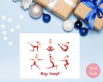Funny Cute Yoga Pilates Santa Christmas Card, Merry Namaste, Instant Printable