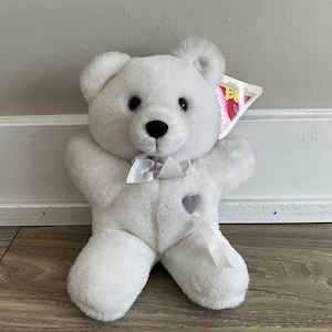 Vintage Dakin Plush White Teddy Bear 1985 Heart Throb Greetings - With Tags #30-5740 - RARE