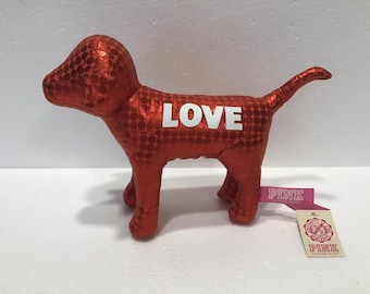 PINK Victoria’s Secret Red Metallic Polka Dot Love Dog 8 In Shiny